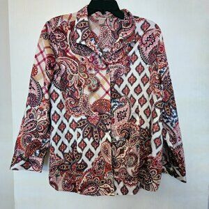 Chico's burgundy and white paisley L/S blouse NWOT Size 3P/XLP